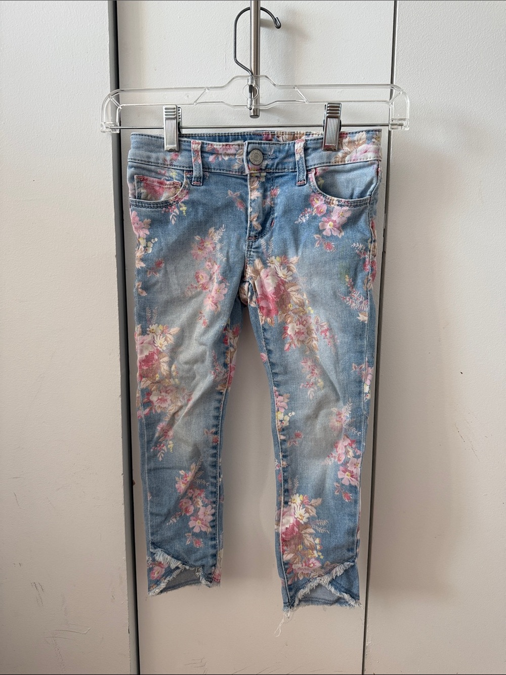 GAP girls Light Blue Skinny Jeans with Pink Floral Print
